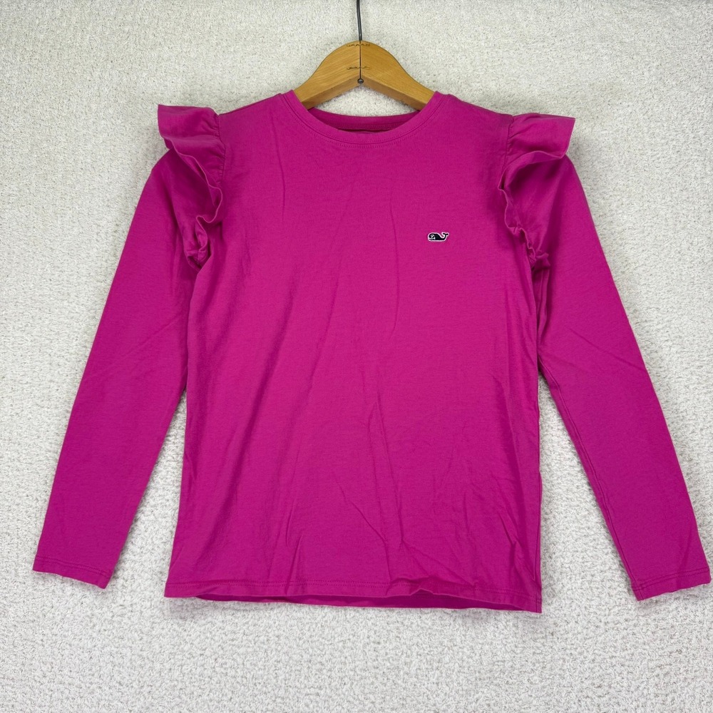 Vineyard Vines Girls Pink‎ Ruffle Long Sleeve Top Size M (10-12)